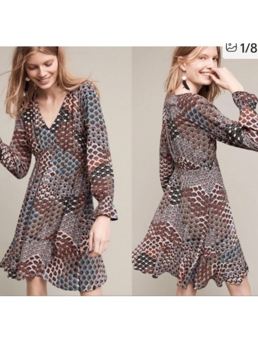 Anthropologie Maeve Dress Womens Small Monaco Scallop Trim Boho Skater